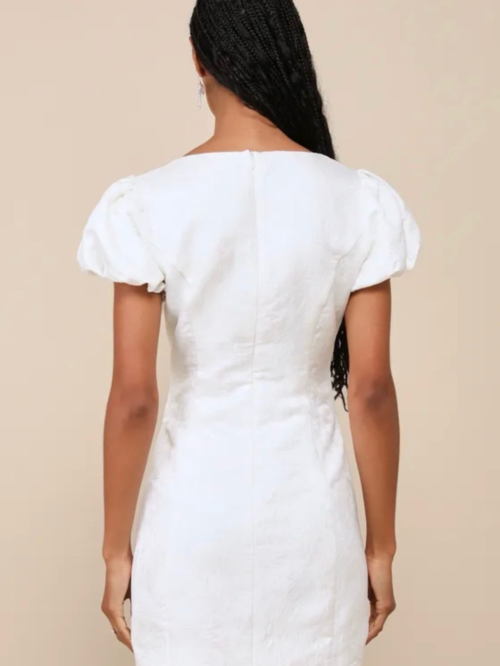 Lulus Exceptional Icon White Floral Jacquard Puff Sleeve Mini Dress size M - Picture 4 of 7